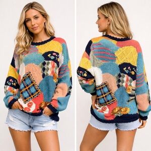 Vintage The Limited Multicolor Patchwork oversized Sweater size small